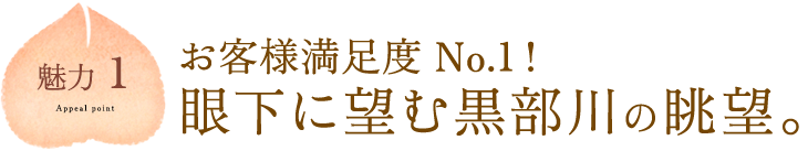 魅力1：お客様満足度No.1!眼下に望む黒部川の眺望。